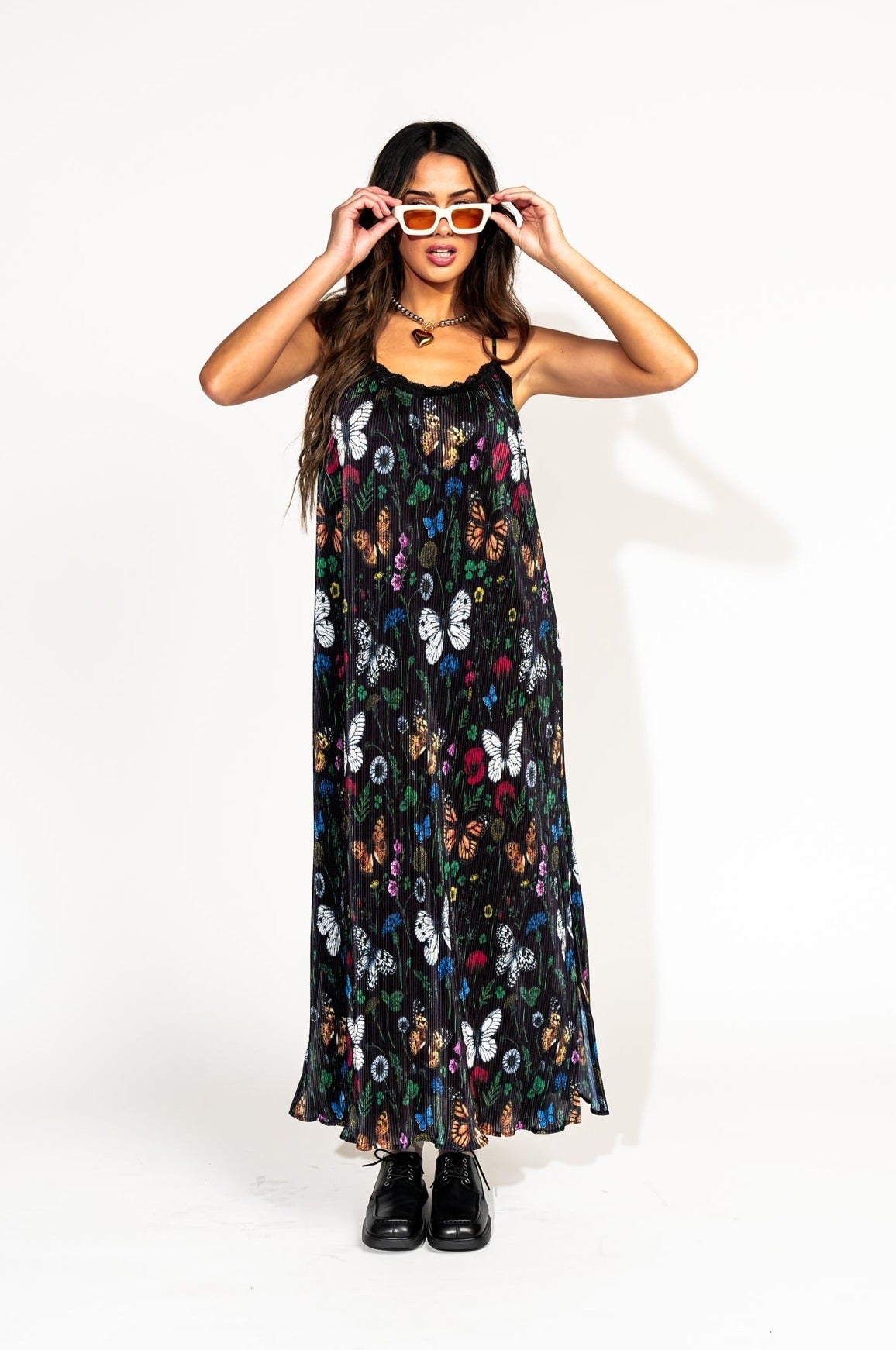 LALA ORIGINAL: Money Honey Plisse Slip Dress in Folklore Florals - Dressed in Lala