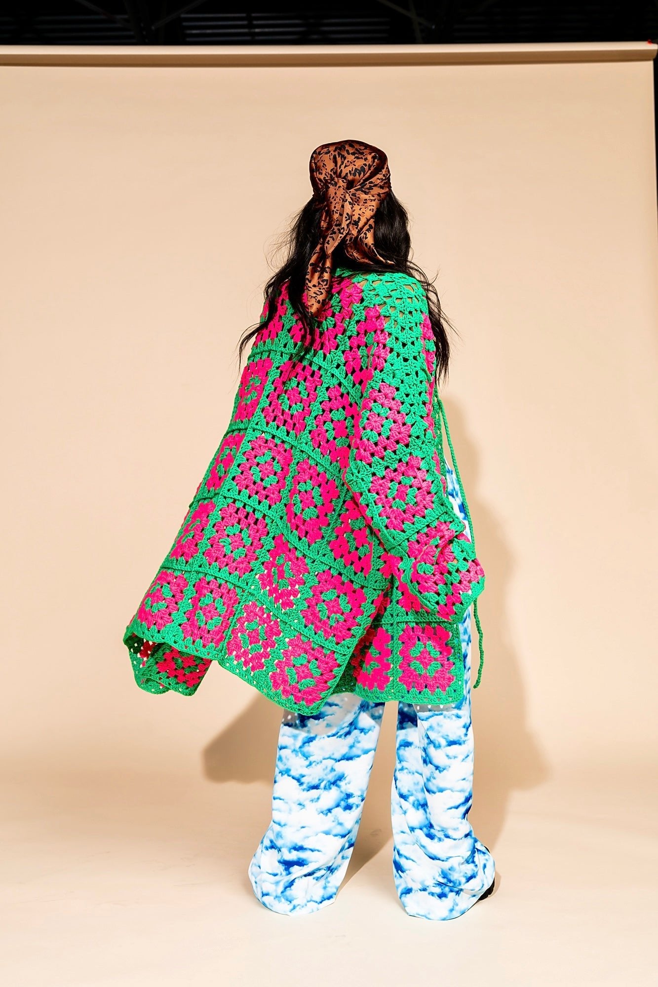 LALA ORIGINAL: Oversized Granny Square Crochet Cardigan in Neon Watermelon - Dressed in Lala