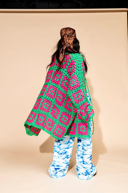 LALA ORIGINAL: Oversized Granny Square Crochet Cardigan in Neon Watermelon - Dressed in Lala