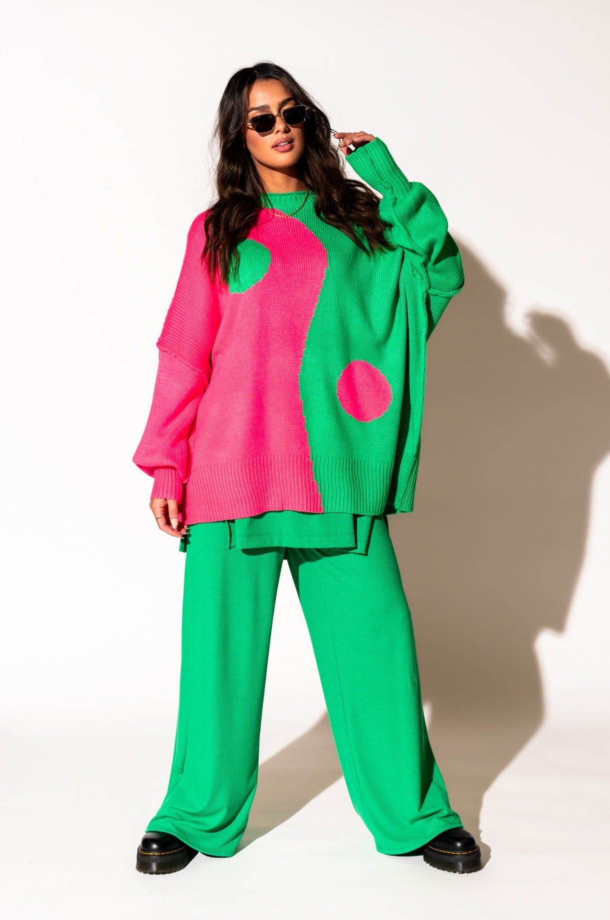 LALA ORIGINAL: Yin Yang Gang Oversized Knit in Electric Watermelon - Dressed in Lala