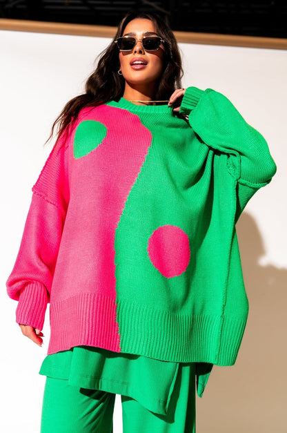 LALA ORIGINAL: Yin Yang Gang Oversized Knit in Electric Watermelon - Dressed in Lala