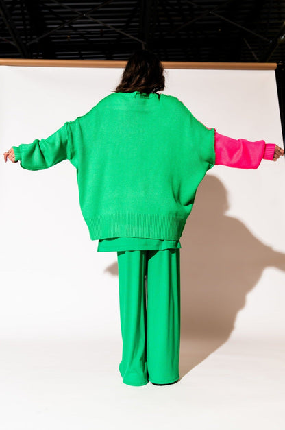 LALA ORIGINAL: Yin Yang Gang Oversized Knit in Electric Watermelon - Dressed in Lala