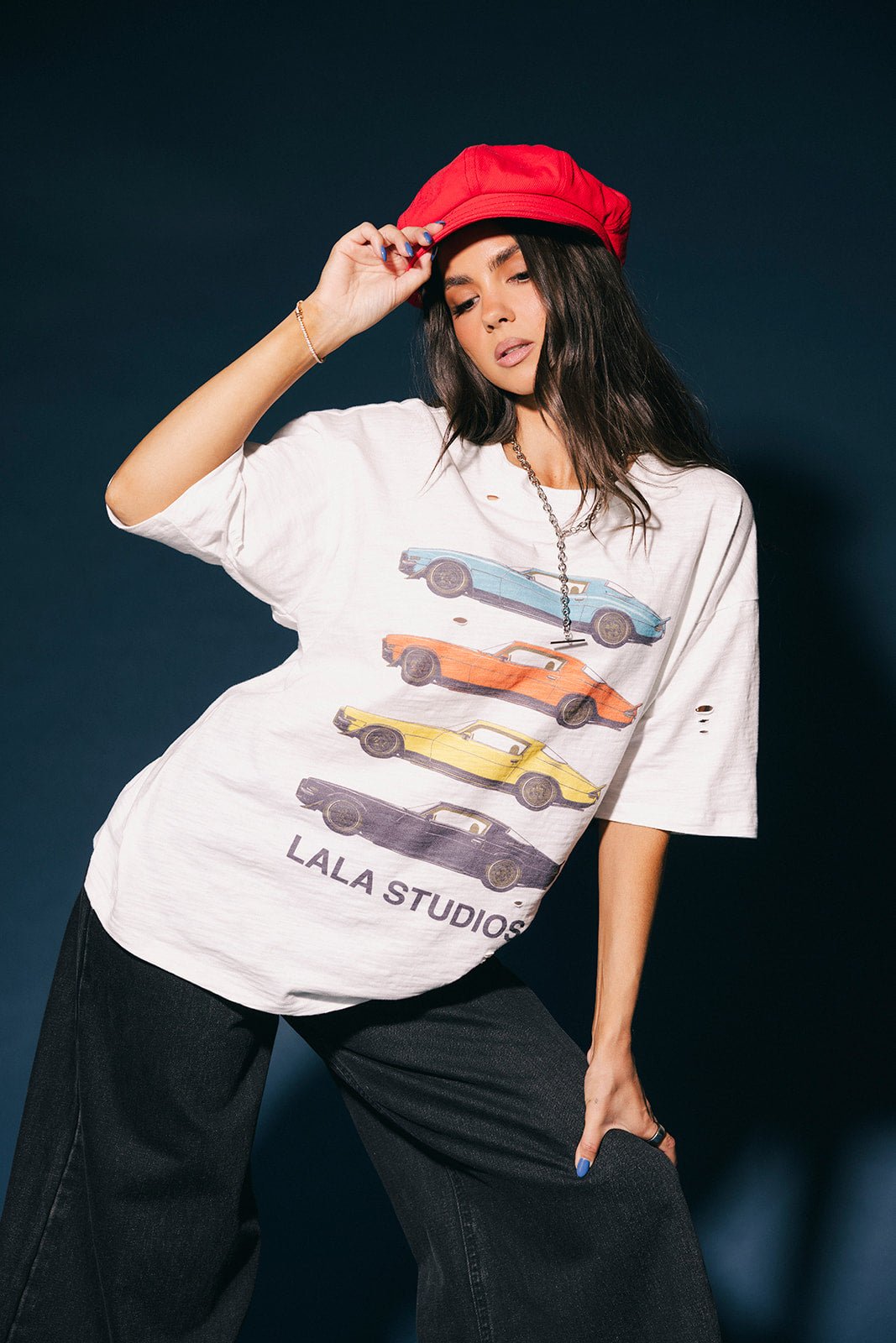 Lala Studios Vintage Car Distressed Oversized Tee - Dressed in Lala