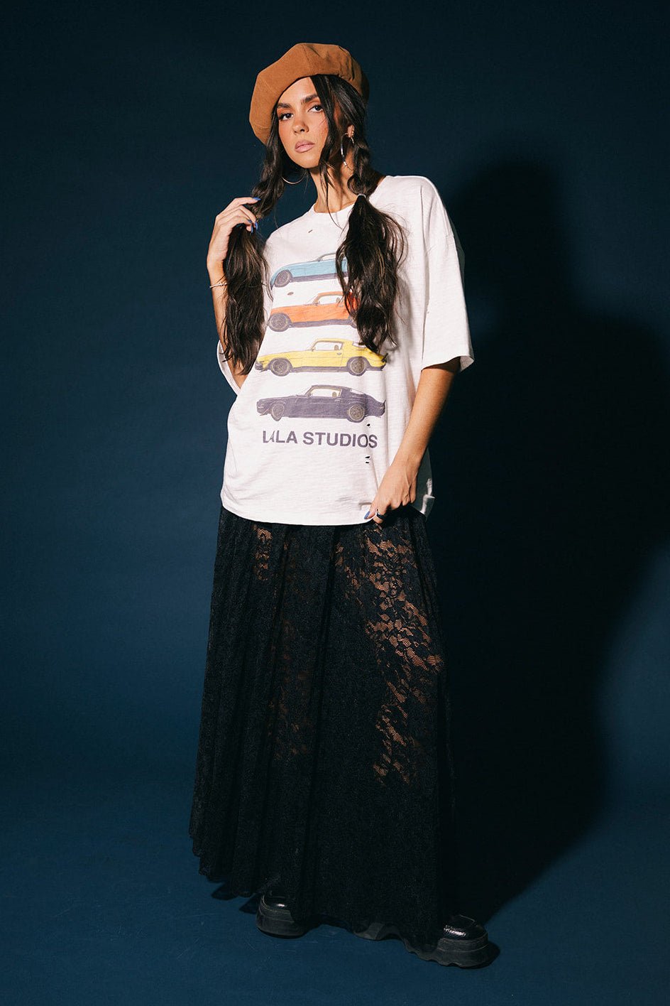 Lala Studios Vintage Car Distressed Oversized Tee - Dressed in Lala