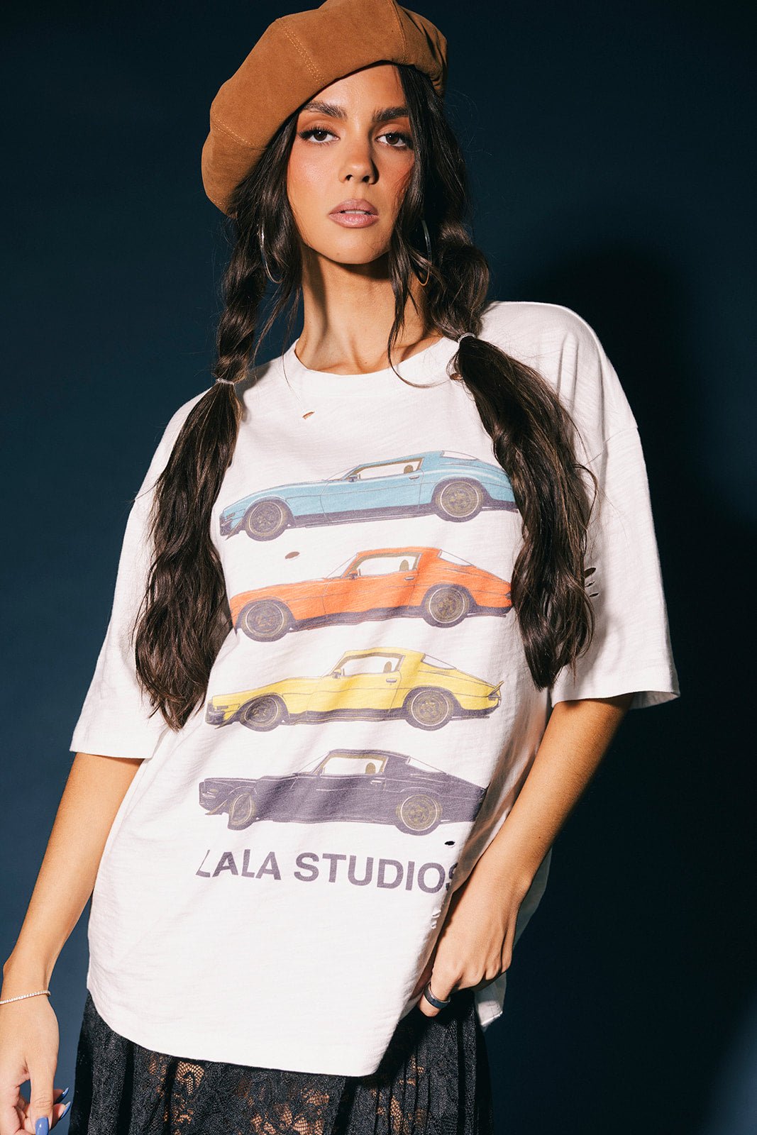 Lala Studios Vintage Car Distressed Oversized Tee - Dressed in Lala
