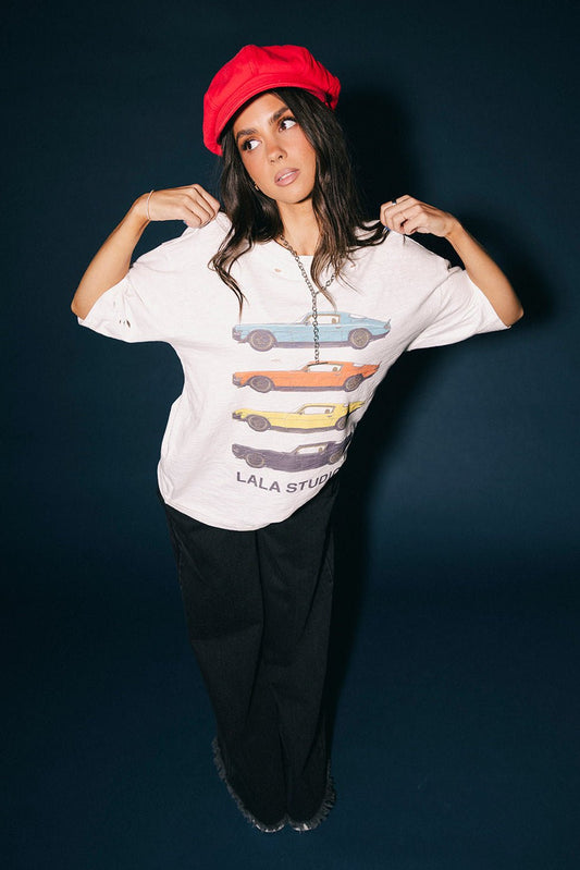 Lala Studios Vintage Car Distressed Oversized Tee - Dressed in Lala