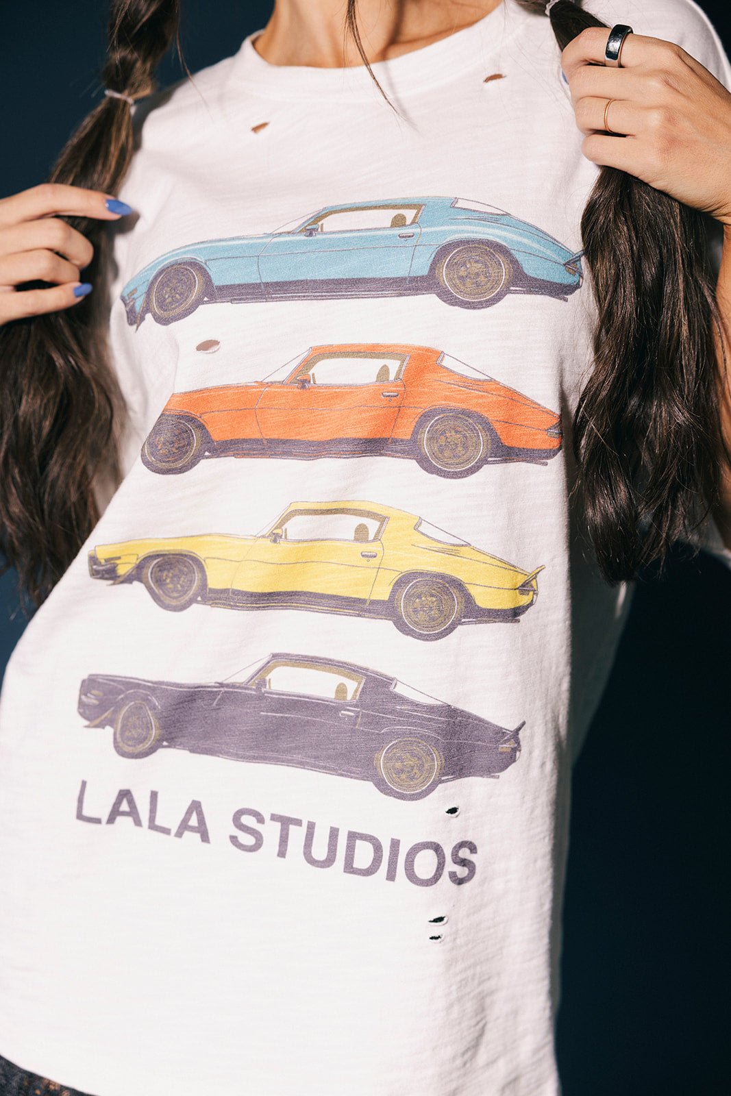 Lala Studios Vintage Car Distressed Oversized Tee - Dressed in Lala