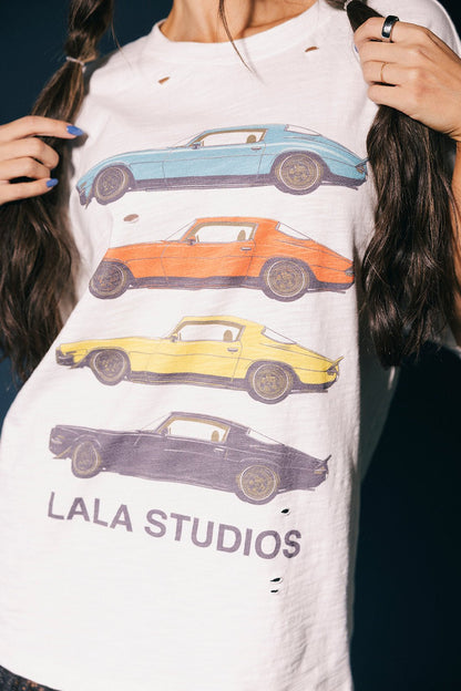 Lala Studios Vintage Car Distressed Oversized Tee - Dressed in Lala