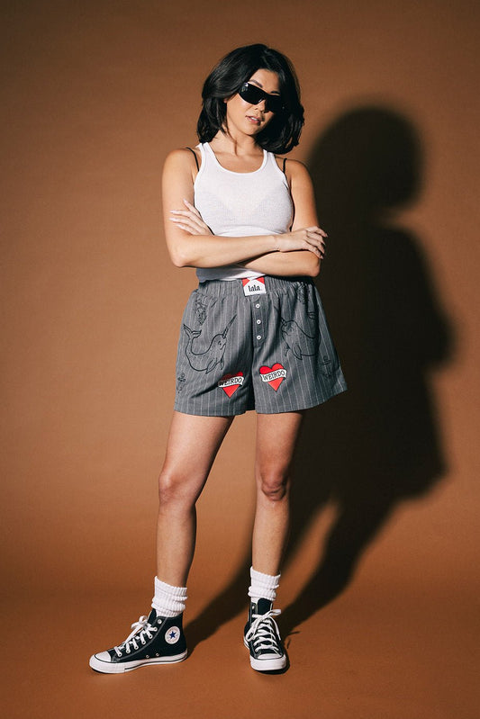 Lala Tattoo Shop Pinstripe Boxer Shorts - Dressed in Lala