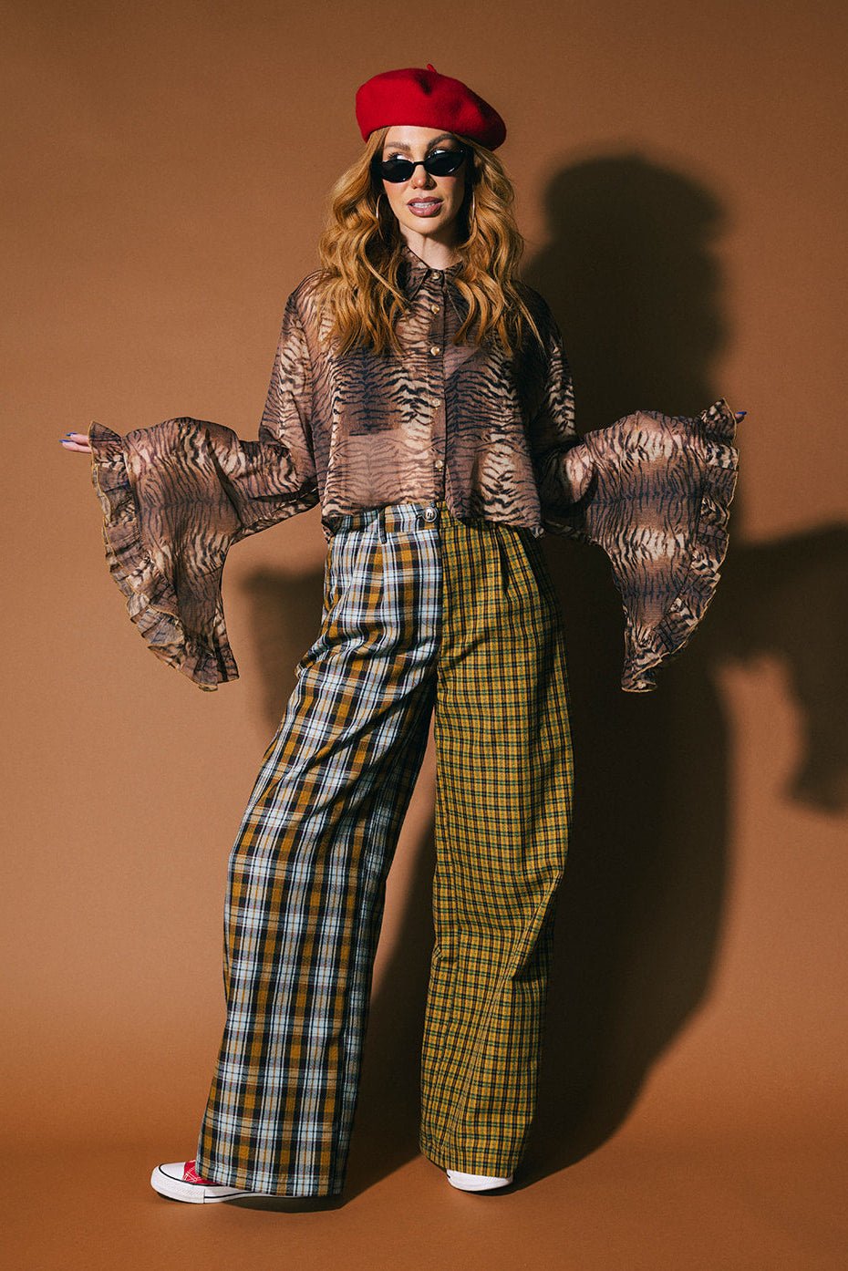 Let's Merge Souls Half + Half Plaid Trousers - Dressed in Lala