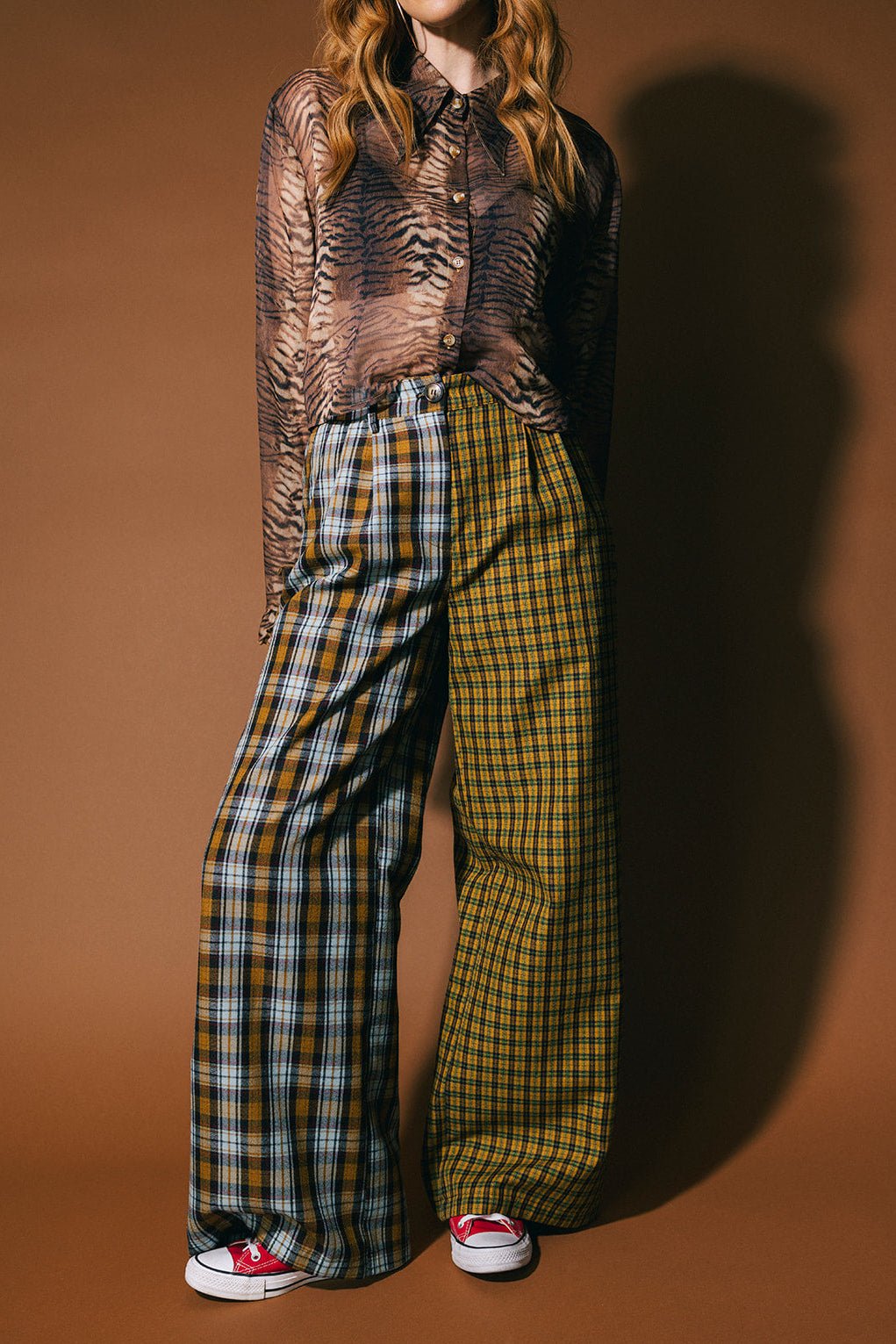 Let's Merge Souls Half + Half Plaid Trousers - Dressed in Lala