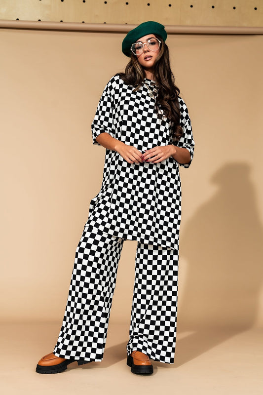 Leveled Up Ribbed Playsuit in Black + White Checkerboard - Dressed in Lala