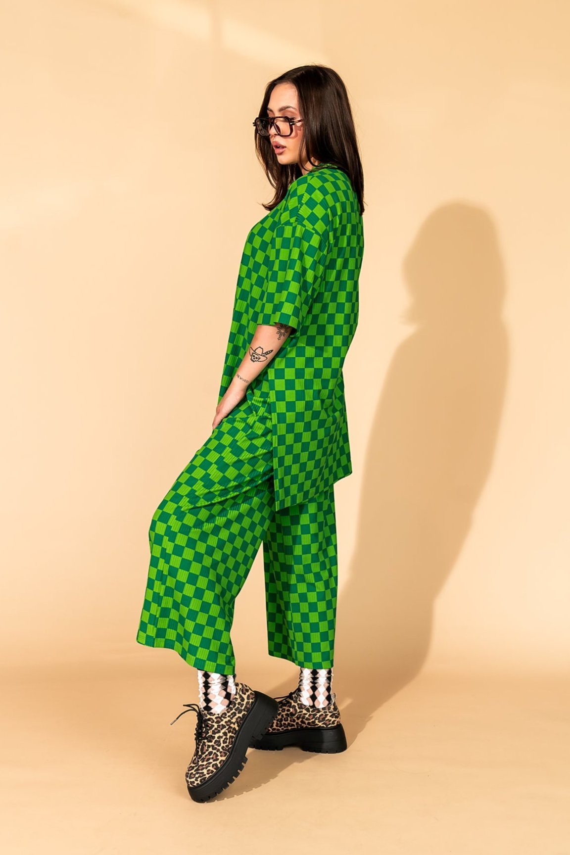 Lex Ribbed Checkerboard Playsuit in Lucky Green - Dressed in Lala