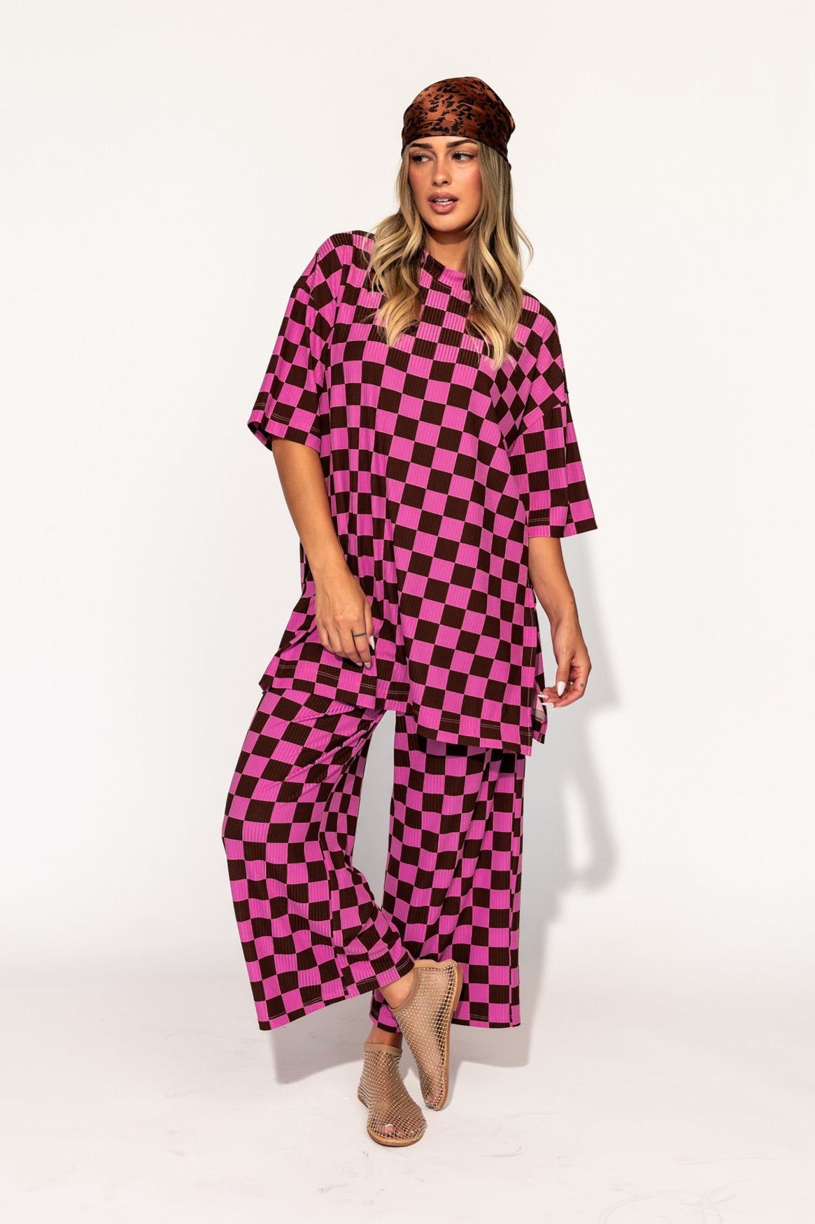 Lex Ribbed Checkerboard Playsuit in Sunset Boulevard - Dressed in Lala