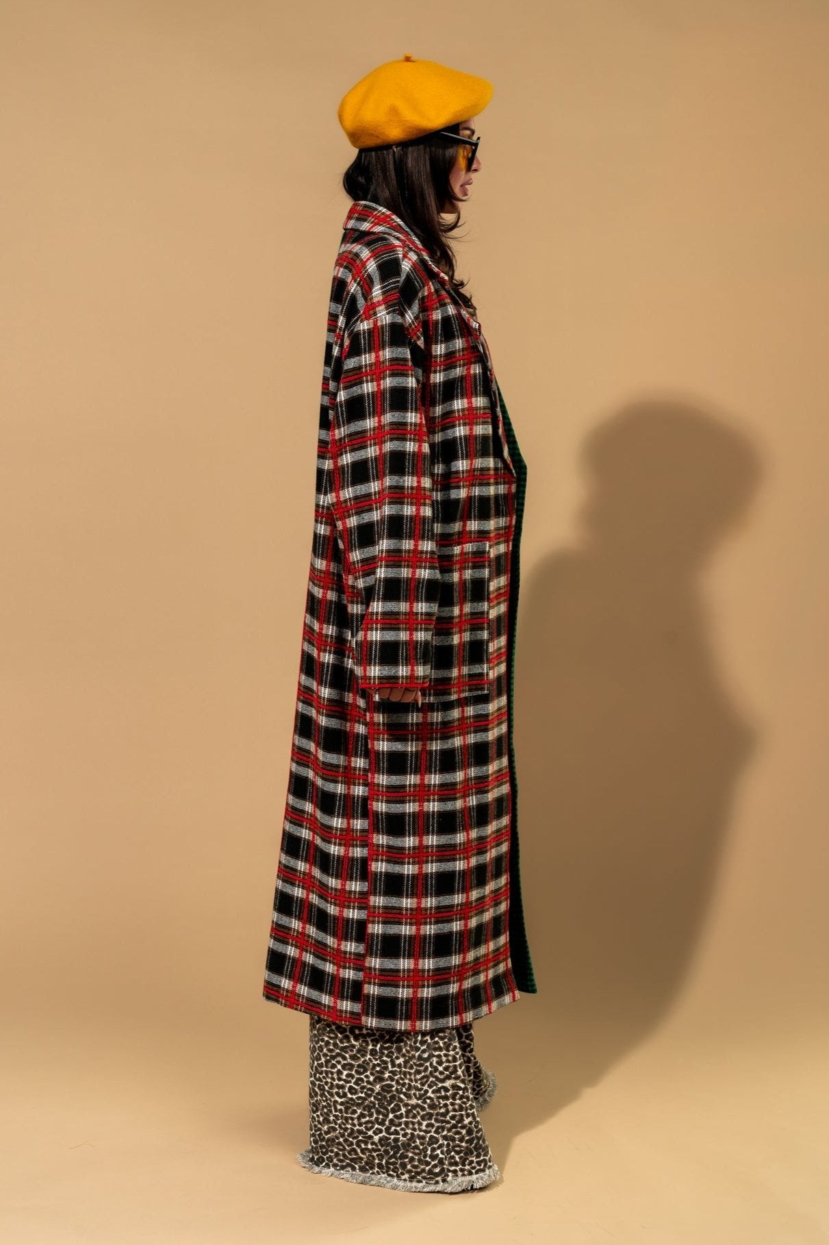 Libra Longline Coat in Vintage Maximalist Half + Half Plaid - Dressed in Lala