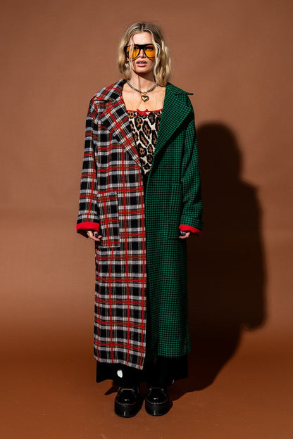 Libra Longline Coat in Vintage Maximalist Half + Half Plaid - Dressed in Lala