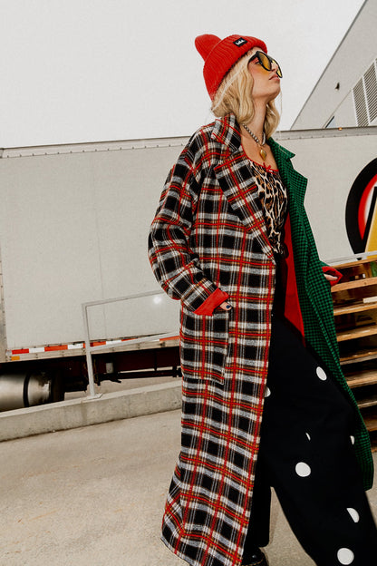 Libra Longline Coat in Vintage Maximalist Half + Half Plaid - Dressed in Lala