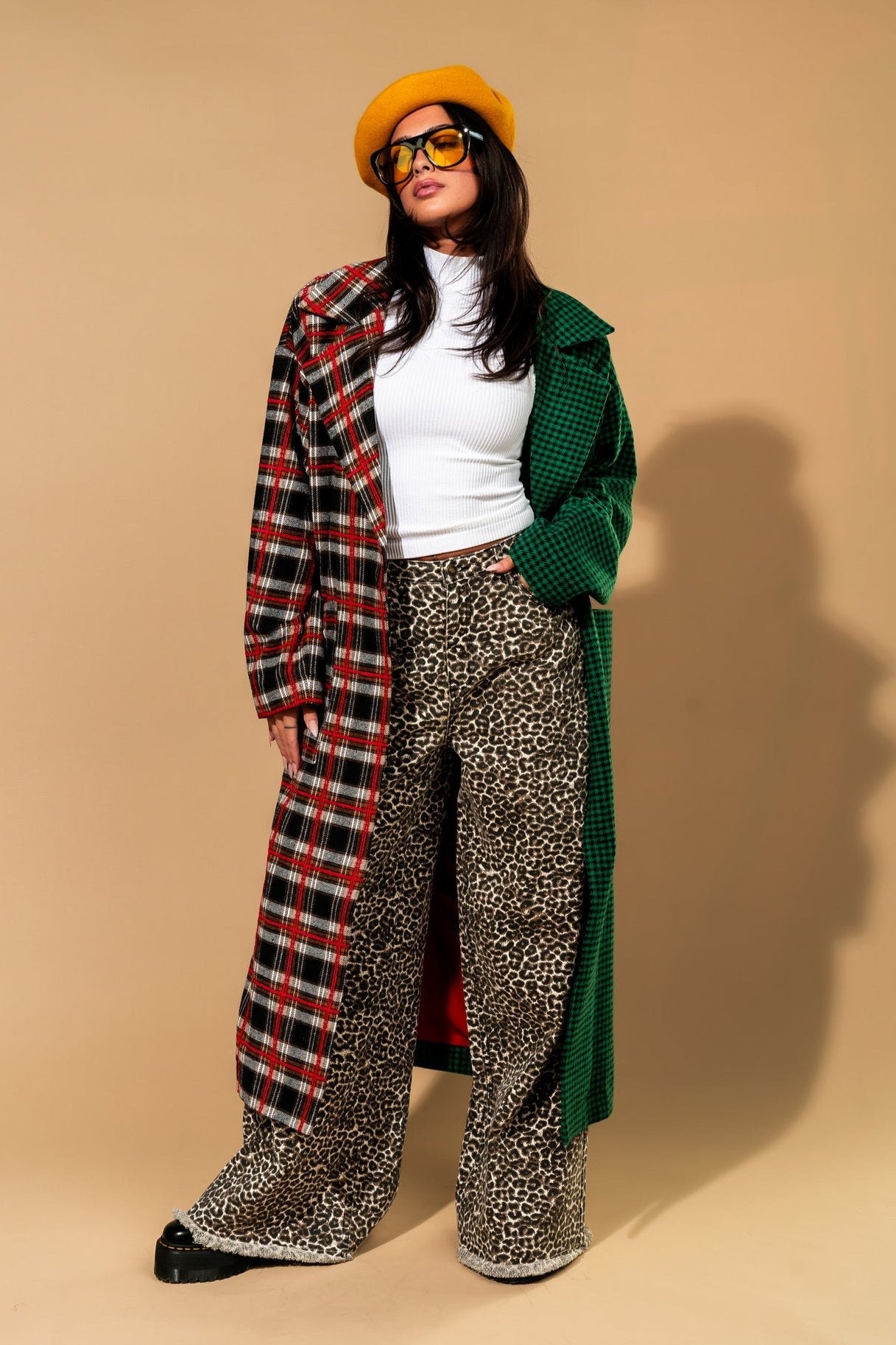 Libra Longline Coat in Vintage Maximalist Half + Half Plaid - Dressed in Lala