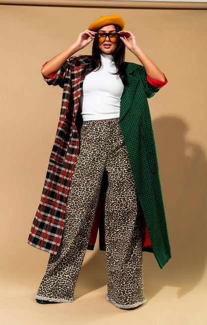 Libra Longline Coat in Vintage Maximalist Half + Half Plaid - Dressed in Lala