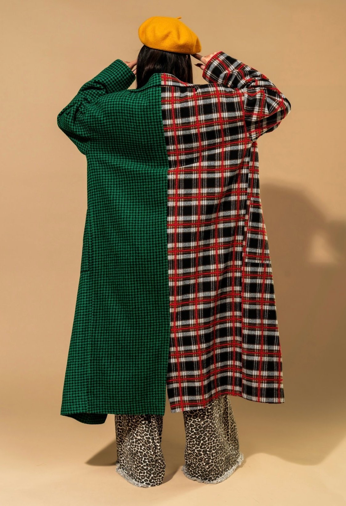 Libra Longline Coat in Vintage Maximalist Half + Half Plaid - Dressed in Lala