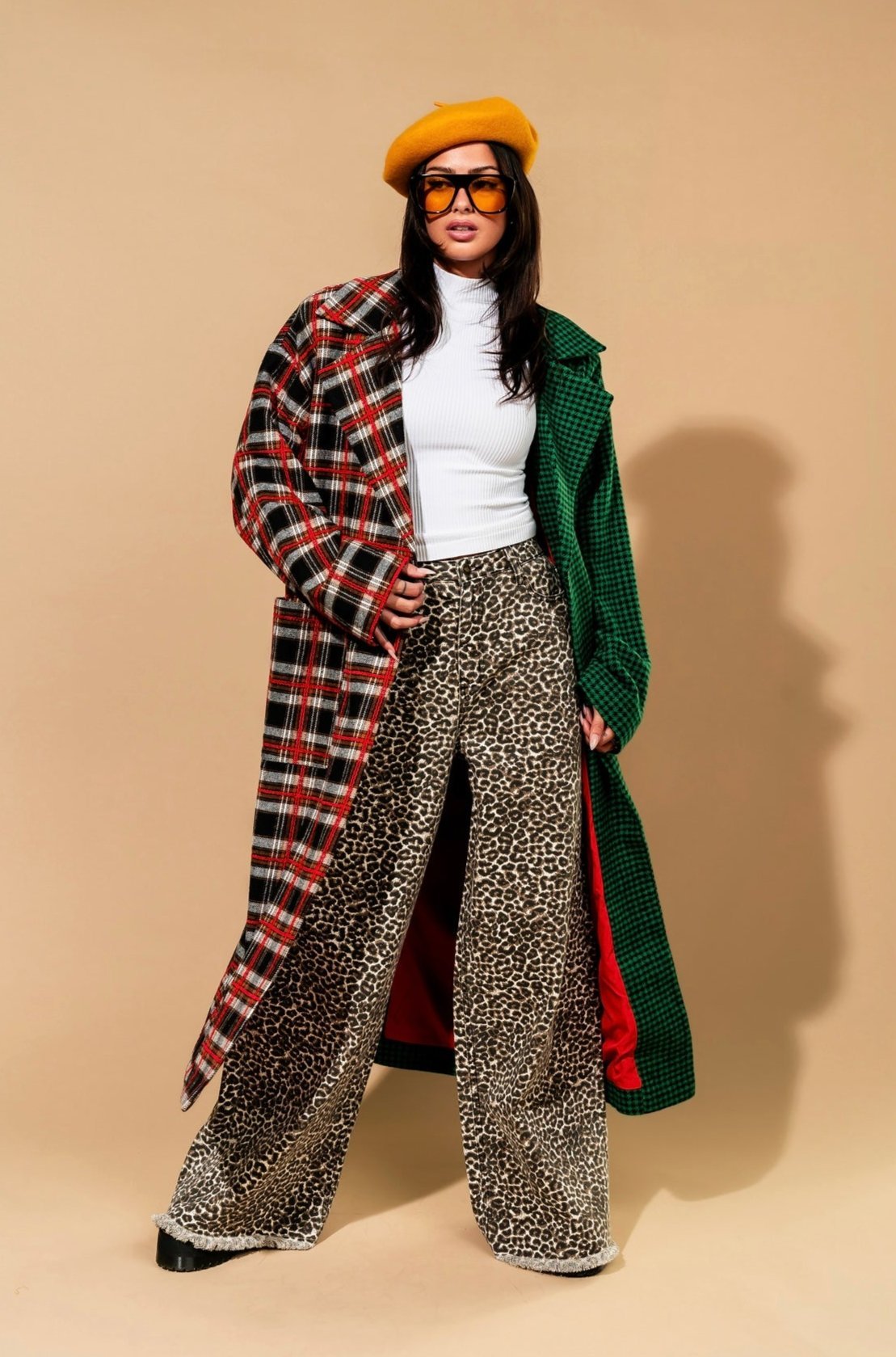 Libra Longline Coat in Vintage Maximalist Half + Half Plaid - Dressed in Lala