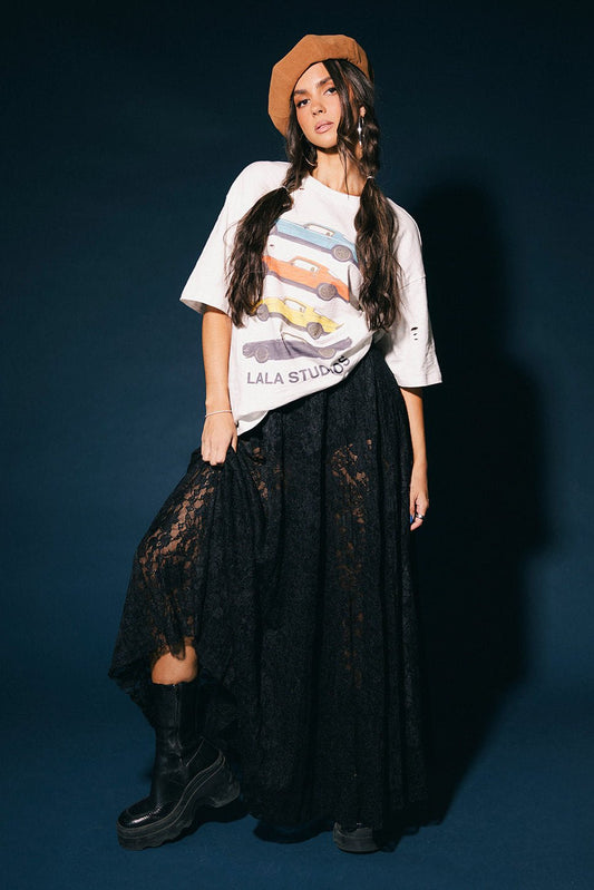 Love Hangover Lace Pleated Midi Skirt in Black - Dressed in Lala