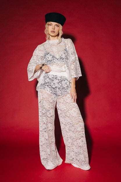 Love Hangover Wide Leg Lace Pants in White - Dressed in Lala