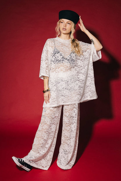 Love Hangover Wide Leg Lace Pants in White - Dressed in Lala
