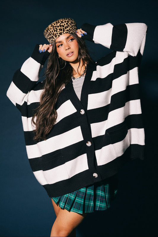 Love You Oversized Cardigan in Jailbird Stripes - Dressed in Lala
