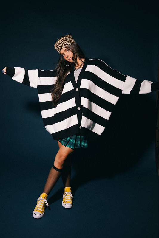Love You Oversized Cardigan in Jailbird Stripes - Dressed in Lala