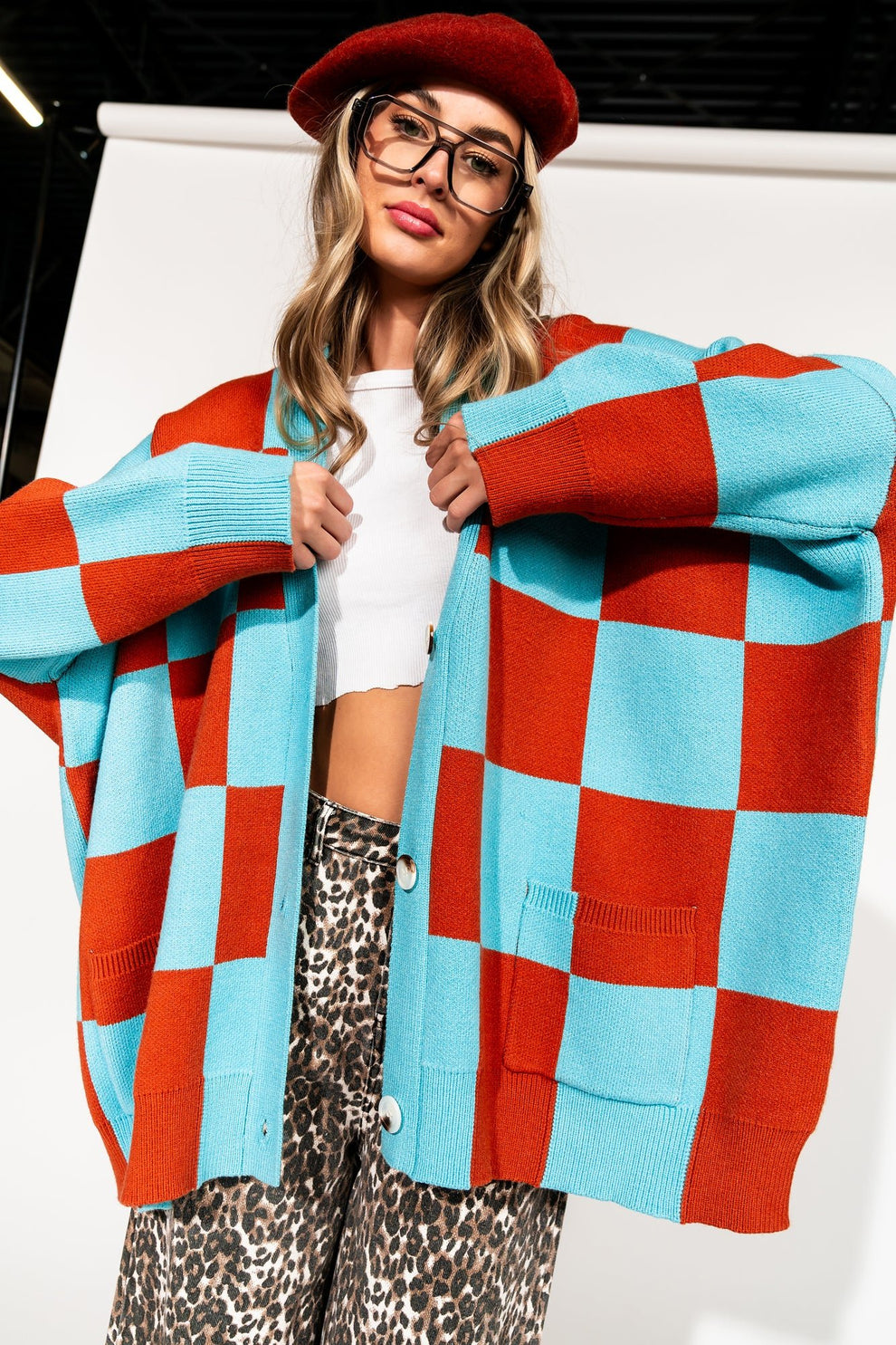 Love You Oversized Checkerboard Cardigan in September Sunset – Dressed ...