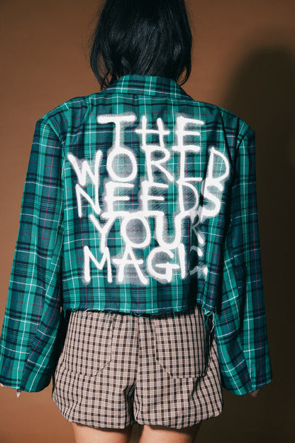 Magic Graffiti Plaid Cropped Blazer - Dressed in Lala
