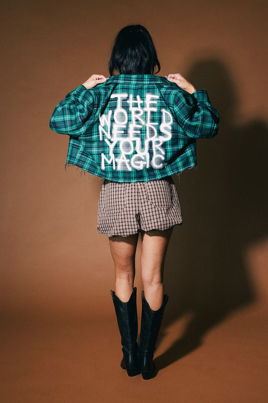 Magic Graffiti Plaid Cropped Blazer - Dressed in Lala