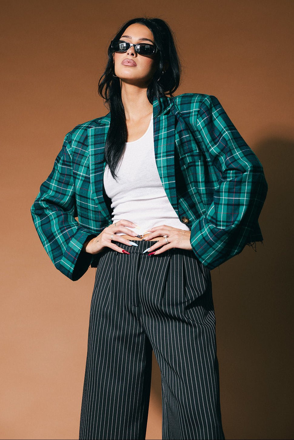 Magic Graffiti Plaid Cropped Blazer - Dressed in Lala
