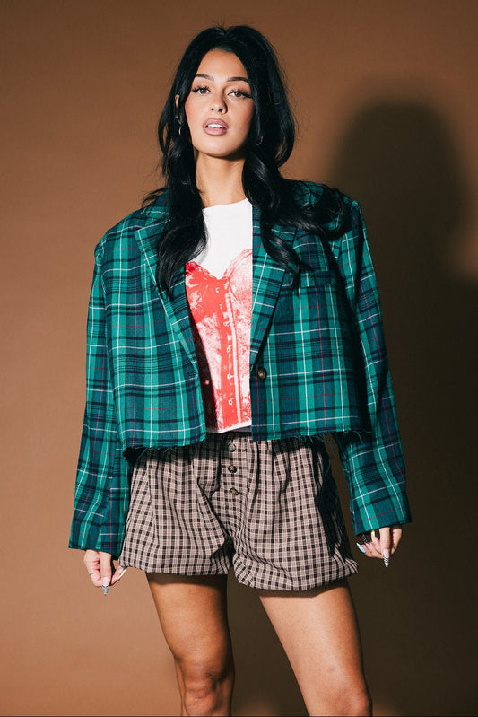 Magic Graffiti Plaid Cropped Blazer - Dressed in Lala