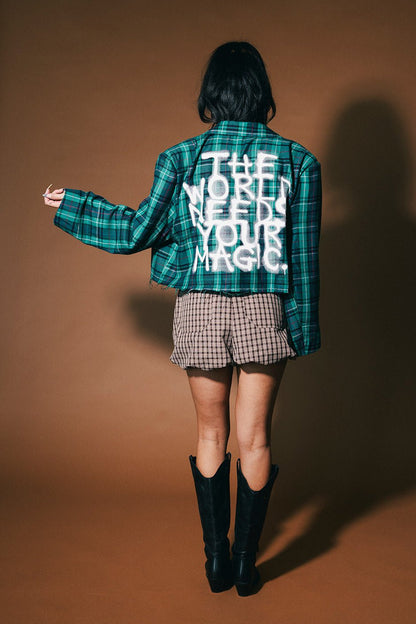 Magic Graffiti Plaid Cropped Blazer - Dressed in Lala