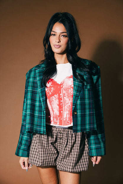 Magic Graffiti Plaid Cropped Blazer - Dressed in Lala