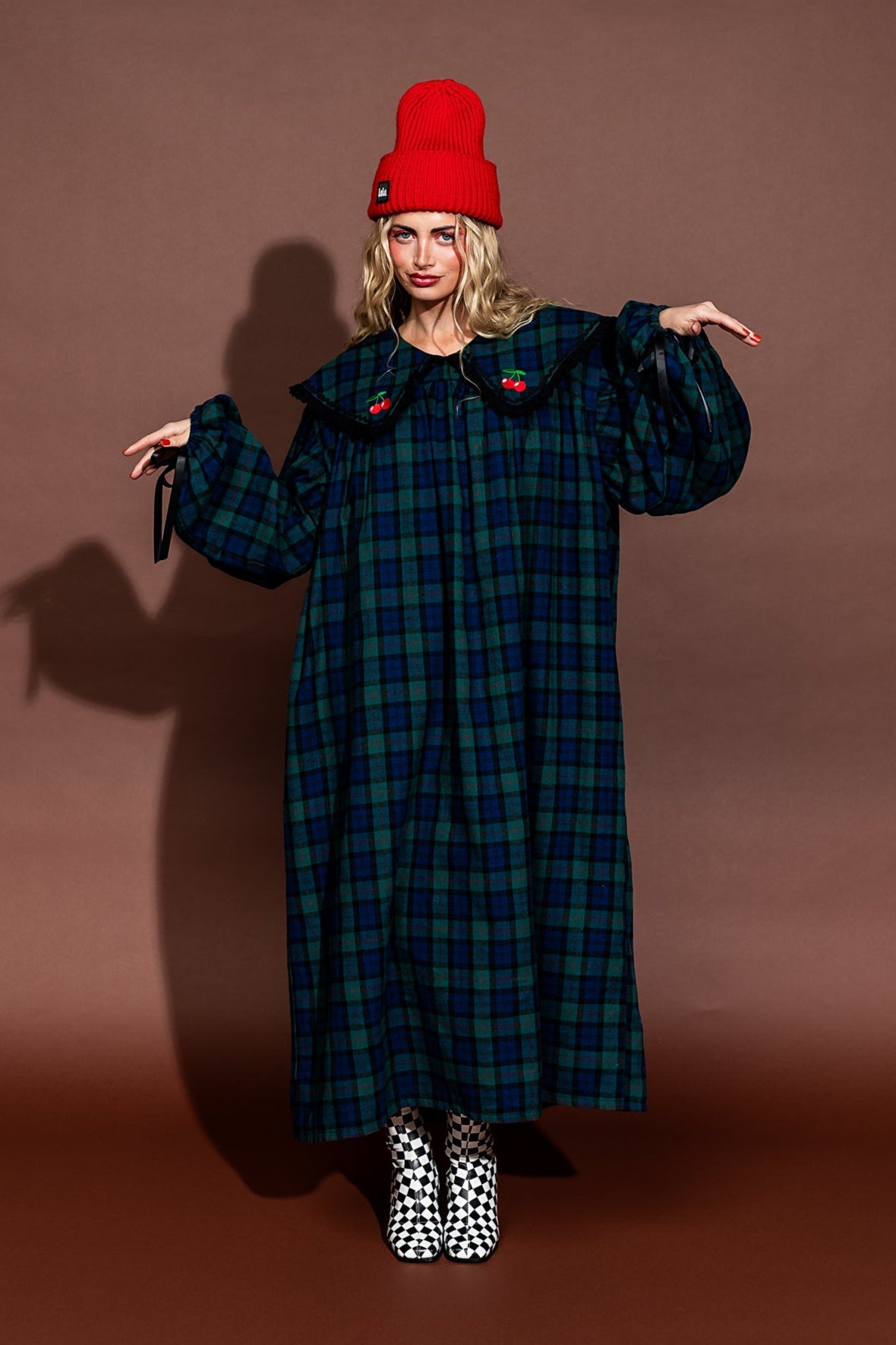 Magic Maker Maxi Dress in Grunge Girl Green Plaid + Cherries - Dressed in Lala