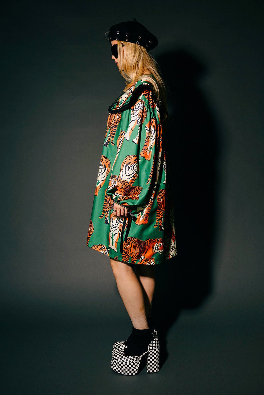 Magic Maker Mini Dress in Tiger Tales on Green - Dressed in Lala