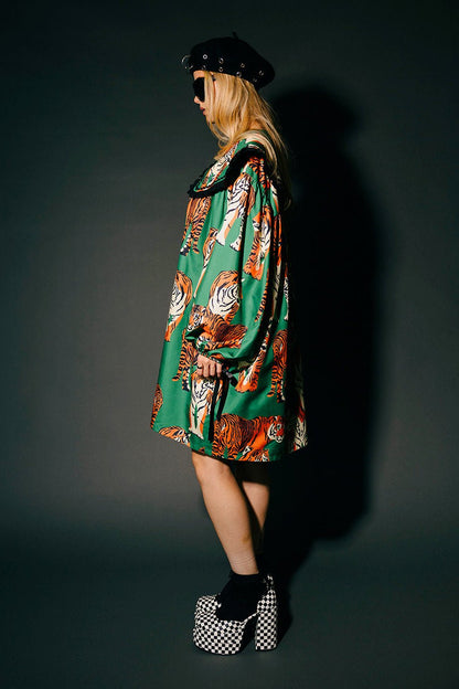 Magic Maker Mini Dress in Tiger Tales on Green - Dressed in Lala