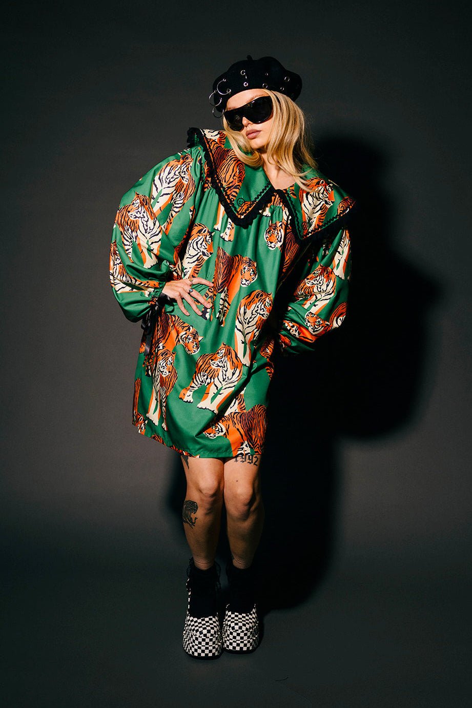 Magic Maker Mini Dress in Tiger Tales on Green - Dressed in Lala