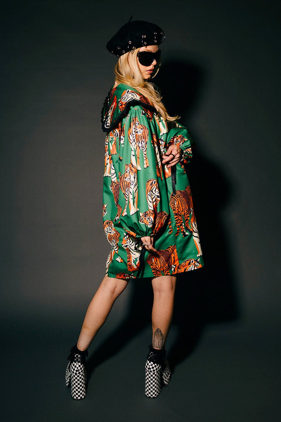 Magic Maker Mini Dress in Tiger Tales on Green - Dressed in Lala