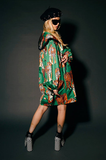 Magic Maker Mini Dress in Tiger Tales on Green - Dressed in Lala