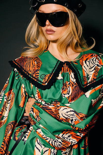 Magic Maker Mini Dress in Tiger Tales on Green - Dressed in Lala