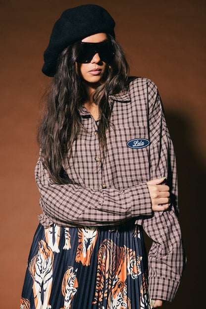 Meant to Be Boxy Cropped Button Up in Brown Plaid - Dressed in Lala
