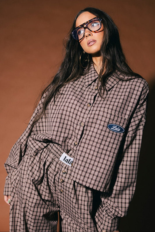 Meant to Be Boxy Cropped Button Up in Brown Plaid - Dressed in Lala