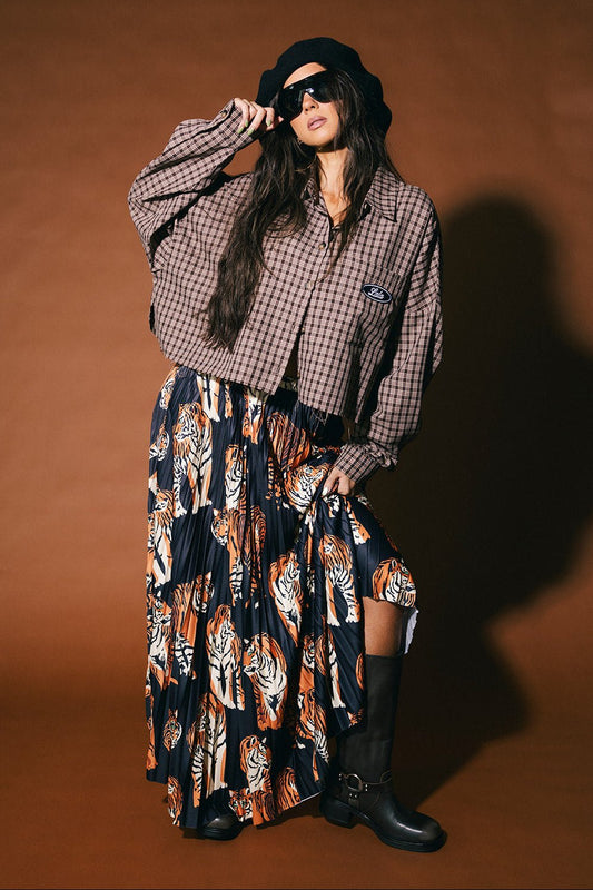 Meant to Be Boxy Cropped Button Up in Brown Plaid - Dressed in Lala