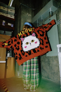 Meow! Oversized Leopard Cardigan