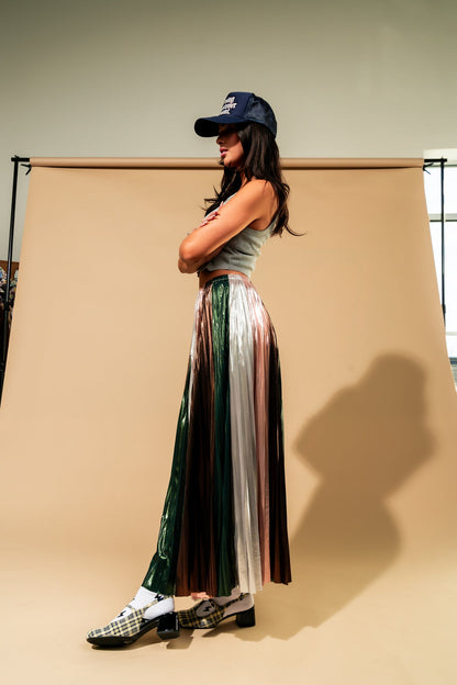 Metallic Pleated Midi Skirt in Ethereal Energy Panels - Dressed in Lala