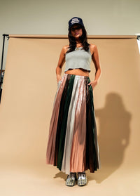 Metallic Pleated Midi Skirt in Ethereal Energy Panels